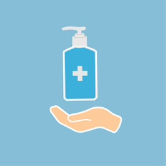 Disinfection. Hand sanitizer bottle icon, washing gel. Vector illustrationDisinfection. Hand sanitizer bottle icon, washing gel. Vector illustration