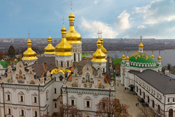 Fototapeta na wymiar Kyiv Pechersk Lavra monastery churchs panorama, Ukraine.