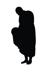Buddhist monk silhouette vector on white