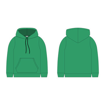 Children's hoodie in green color isolated on white background. Technical sketch hoody kids clothes.