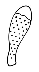 Raw chicken's leg in black lines on white background