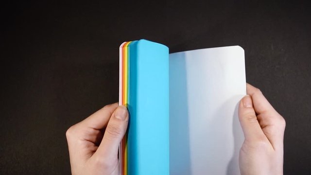 Colored notebook with the phrase "Be Yourself" written on one of the pages. Shot from above with the Sony a7iii.