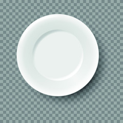 Realistic white porcelain plate isolated on transparent background, vector illustration