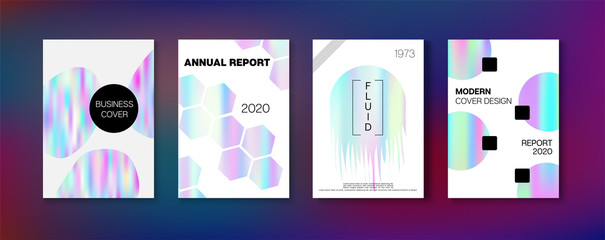 Naklejka premium Holographic Gradient Vector Background. Rainbow Magazine Print Template. 