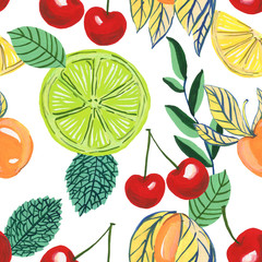 Watercolor Set fruits seasons spring summer botanical plants Hand-Painted Isolated on white