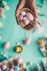 Easter concept. Eggs colored easter. 