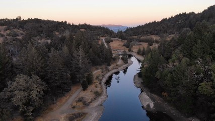 Flying over lakes in California