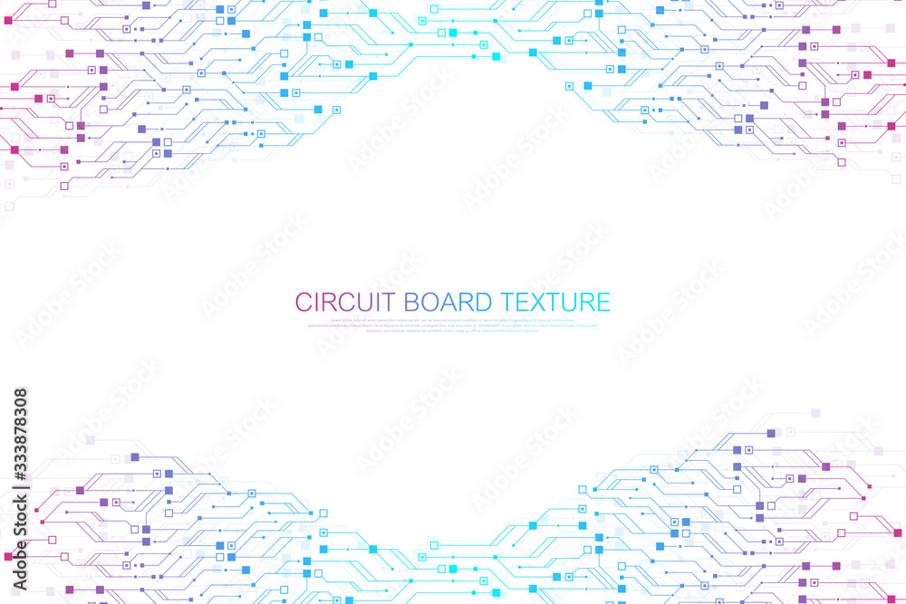 Poster Technology abstract circuit board texture background. High-tech futuristic circuit board banner wallpaper. Digital data. Engineering electronic motherboard. Minimal array Big Data Vector illustration