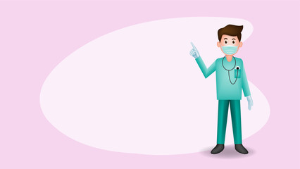 The cute cartoon illustration picture of a surgery doctor in the green uniform in 3d style. ( vector )