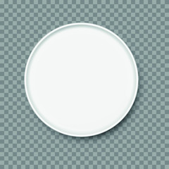 Realistic white porcelain plate isolated on transparent background, vector illustration
