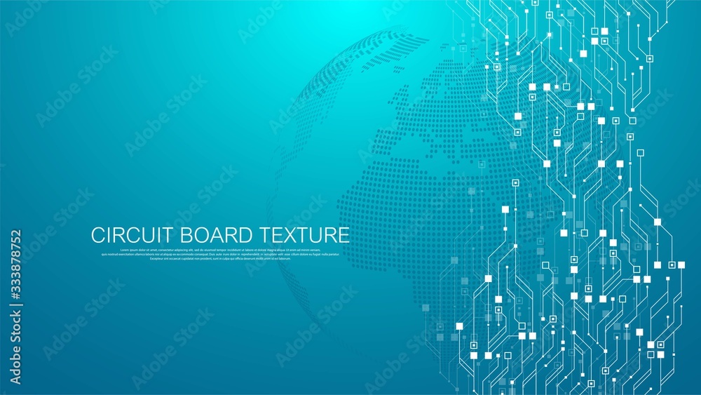 Poster Technology abstract circuit board texture background. High-tech futuristic circuit board banner wallpaper. Digital data. Engineering electronic motherboard. Minimal array Big Data Vector illustration