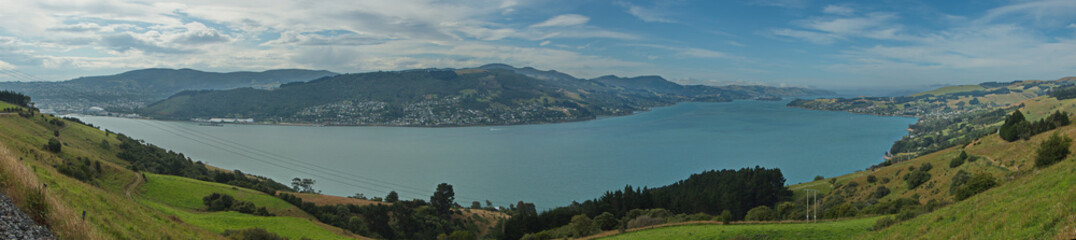 Fototapeta na wymiar Panoramic view of Dunedin, Otago from High Cliff Road on South Island of New Zealand 