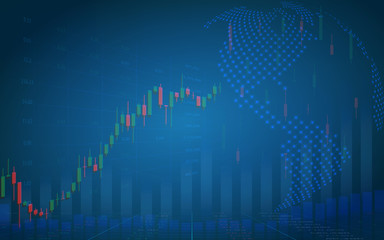 Stock market graph or forex trading chart for business and financial concepts, reports and investment on dark blue background.