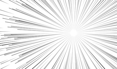 Motion radial zoom speed line on white background for comic books. Manga speed frame, action, explosion background.