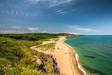 A beach at the mouth of the Veleka river.Sinemorets is a village and seaside resort on the Black Sea coast of Bulgaria, located in the very southeast of the country close to the border with Turkey