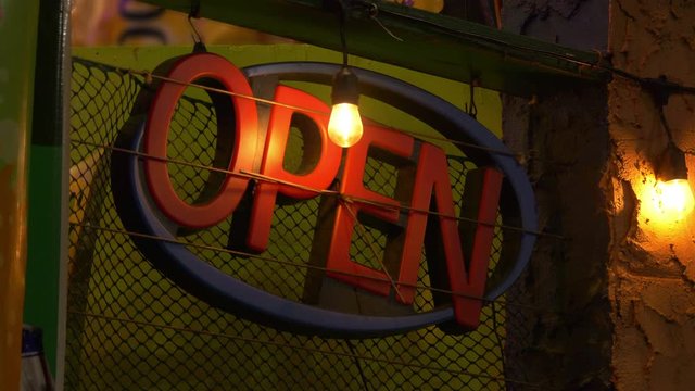 Open Sign With Colorful Led light in 4K Slow motion 60fps