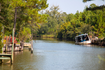 Obraz premium Plash island bon secour river and creeks with trees and half sunken boat