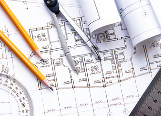 Architect workplace top view