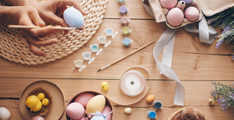 Easter decoration table. Decor. Handmade. Background. Easter concept. 