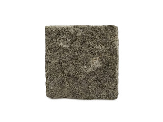 Black Basalt Andesite  cobble stone on white background. It is igneous rocks. There is noise and grain caused by the texture of the stone.