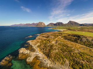 Küste im Norden von Norwegen Lufaufnahme