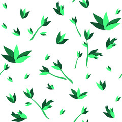 Trend seamless tropical pattern with beautiful green leaves and plants, white background. Summer ornament. Beautiful seamless vector floral pattern. Trendy summer print, textile, wrapping papper