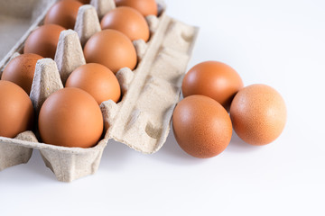 Raw chicken eggs organic food for good health high protein on white background