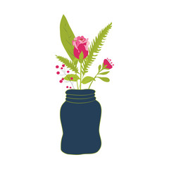 Pink rose and leaves in dark blue jar vector design 