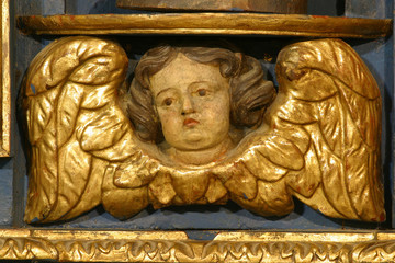 Angel, statue on the altar in the Parish church of St. Barbara in Vrapce, Zagreb, Croatia
