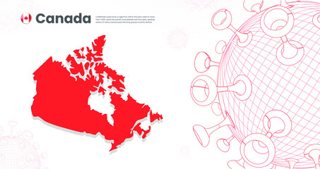 Canada Map Coronavirus Pandemic Disease  Spreading fast, 3D geometric render design of Red Corona Virus