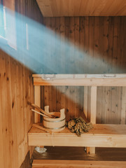 old wooden bath in the sauna