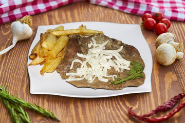 grilled steak with french fries, image