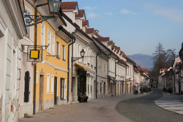 Picture form one of the nicest small cities in Slovenia, Kamnik. Traditional town building and street in historical centre.