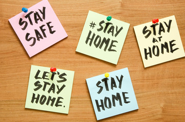 Stay at home and be safe. Self isolation and quarantine campaign to protect yourself and save lives. Handwritten. - Image