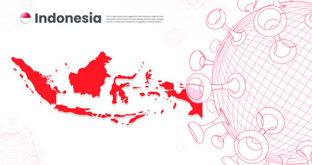 Coronavirus Pandemic Disease Spreading fast in Indonesia, 3D geometric render design of Corona Virus