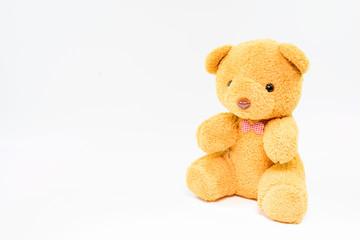 Brown teddy bear on a white background