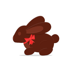 Vector Easter chocolate bunny rabbit with red bow.