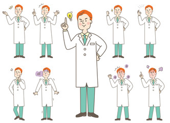 若い男性医師　白衣　表情セット