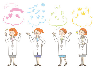 若い女性医師　白衣　表情セット