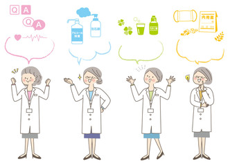 シニア女性　医師　白衣　医療セット