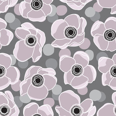 Fototapeta premium Pale Pink Anemone Flower Design Pattern on Grey Background