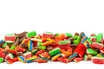 Assorted gummy candies. Top view. Jelly  sweets.
