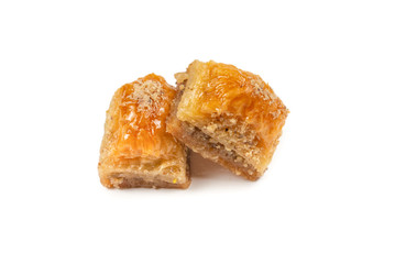 Delicious sweet baklava isolated on white background.