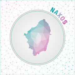 Vector polygonal Naxos map. Map of the island with network mesh background. Naxos illustration in technology, internet, network, telecommunication concept style . Artistic vector illustration.