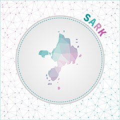 Vector polygonal Sark map. Map of the island with network mesh background. Sark illustration in technology, internet, network, telecommunication concept style . Vibrant vector illustration.