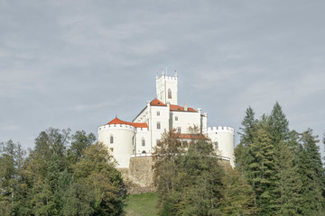 Old castle on hill top Trakošćan castle in Croatia