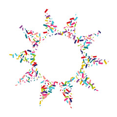 Rainbow Christmas Round Pattern. Confetti Pattern. Shine Invitation Banner. Color Invitation Illustration.