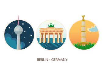 Vector travel destinations icon set - Berlin, Germany. Design illustration © Yury