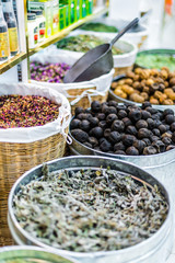 Spices and herbs on the arab street market stall