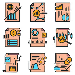 Data analysis report on page icon. Graph chart reporting for business . Flat icon vector illustrator 
